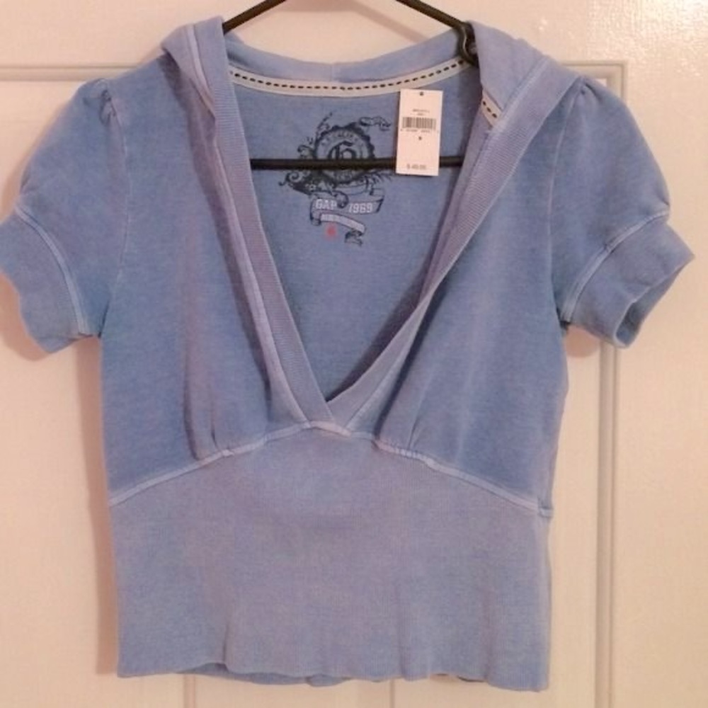 Gap Blue Hooded Short Sleeve Top